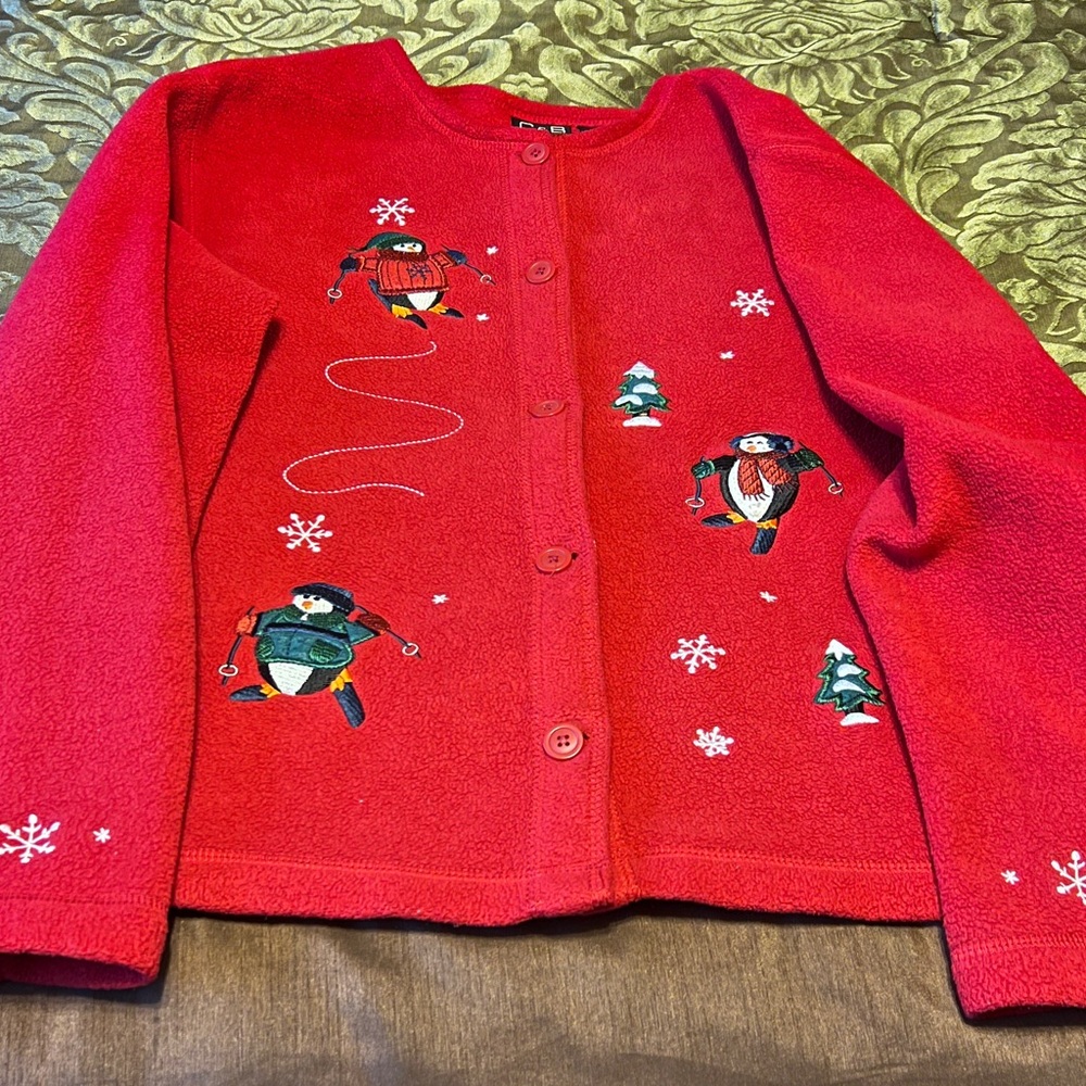 Croft & Barrow Red Fleece Button-Up Cardigan
